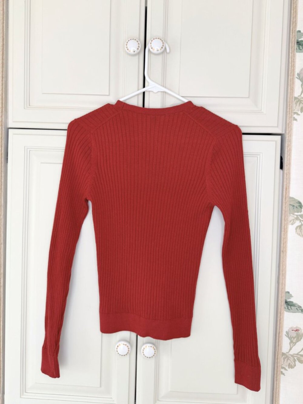 UNIQLO Rust Red Ribbed Button Front Cardigan Japan M - Picture 3 of 4
